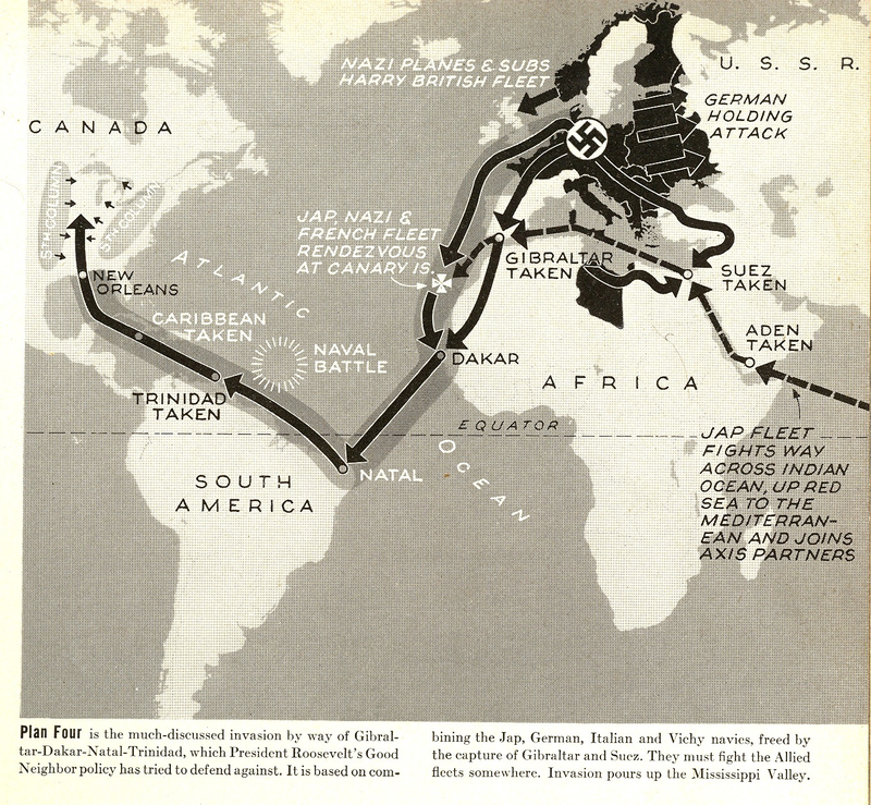 Illustration for article titled Maps from 1942 of the never-was Nazi invasion of North America